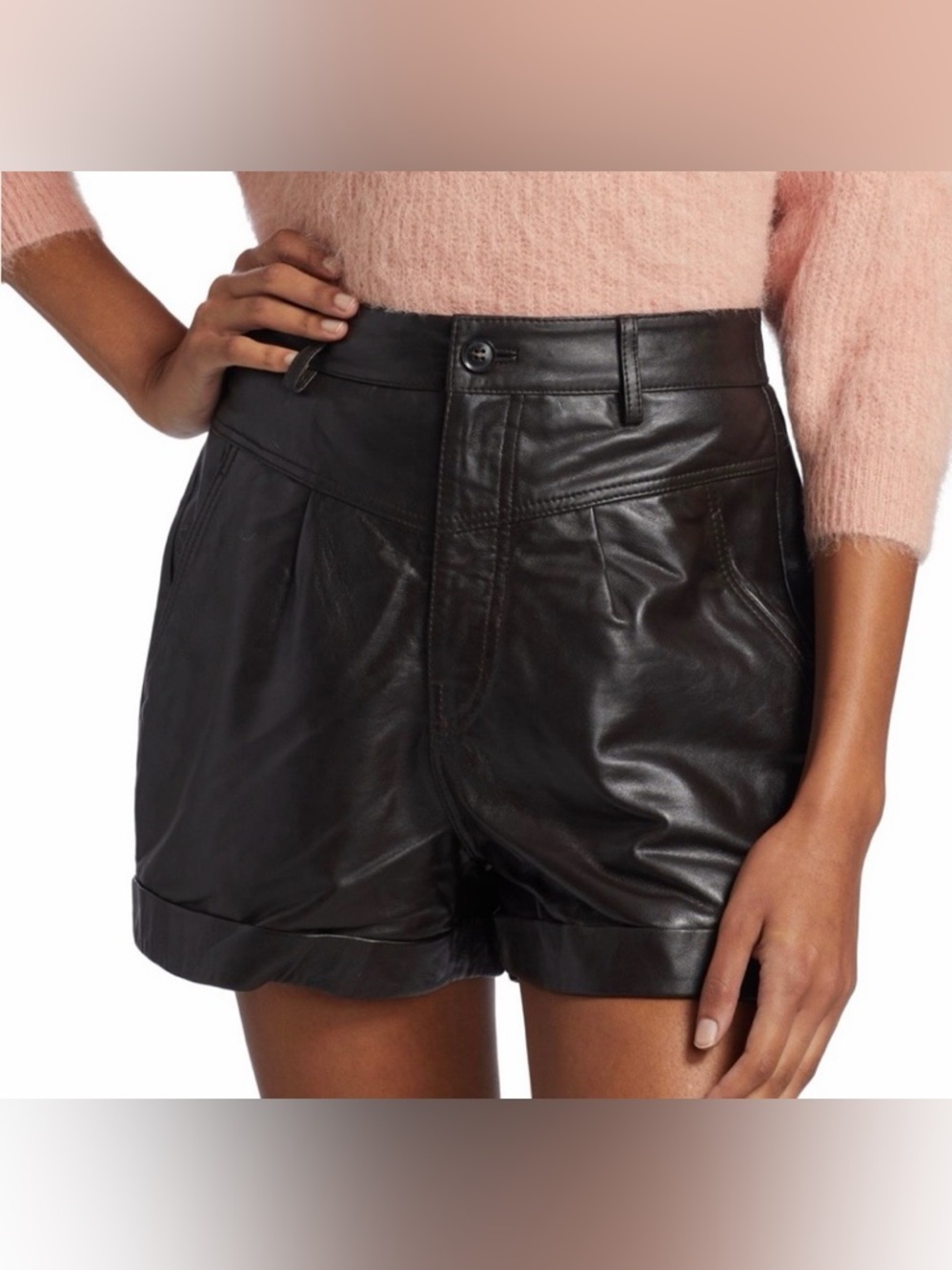 Ba&sh Women's Genuine Lambskin Leather Black Size EU 3 or US 8 Shorts